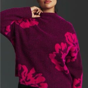 Anthropologie Mock-Neck Fuzzy
Floral Sweater